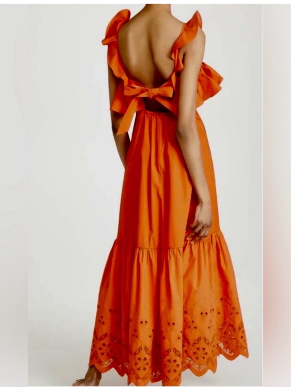 Self-Portrait Orange Ruffle Backless Maxi Dress Size 8
